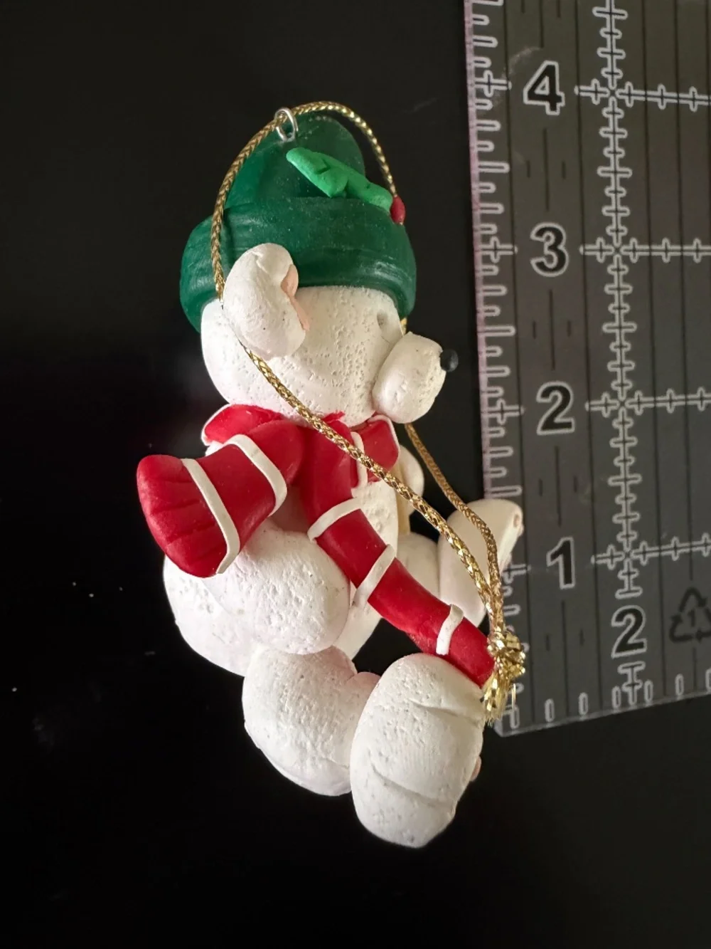 Clay Dough Polar Bear Ornament Holding Yellow Star 1980s